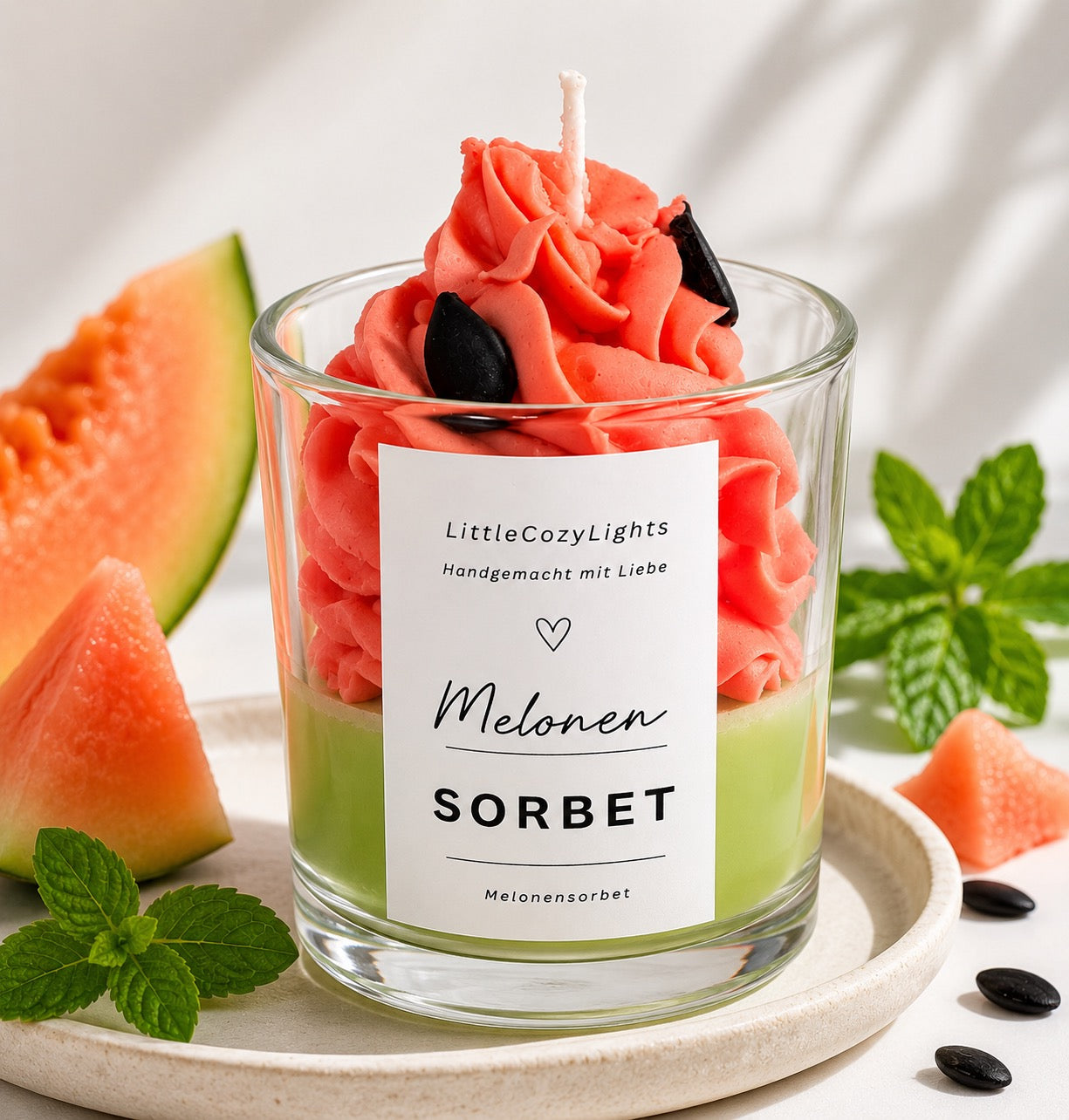 Melonen Sorbet Dessertkerze