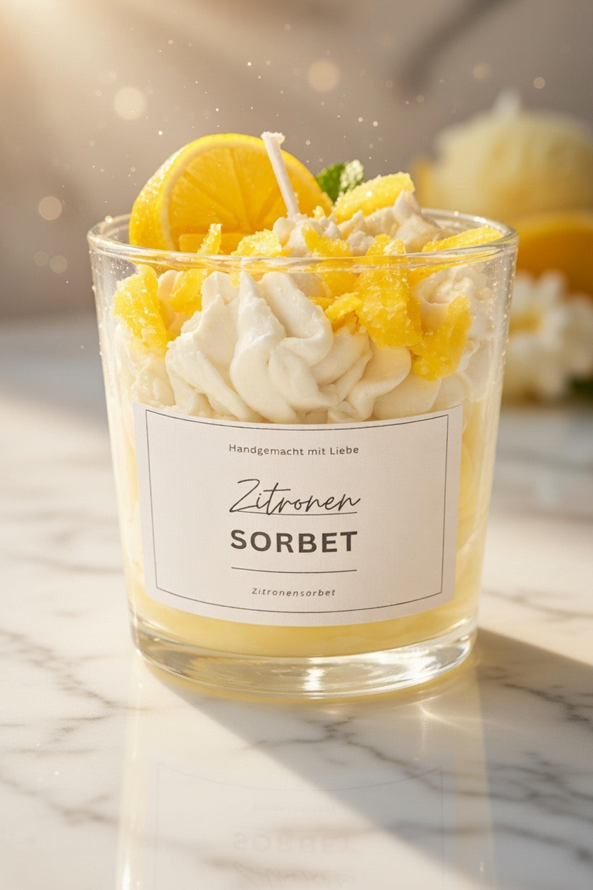 Zitronensorbetkerze, Duftkerze Sommergeschenk im Glas
